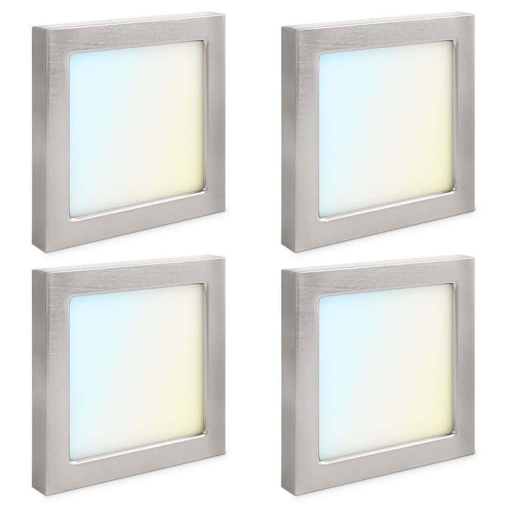 4 in. Square Nickel Modern Flush Mount Ceiling Light LED Integrated 10-Watt 600LM 5CCT 2700K-5000K Dimmable (4-Pack) - Hercitys