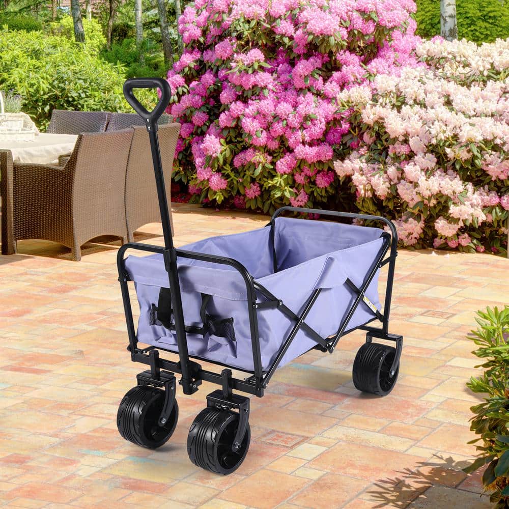 19 cu. ft. Metal 220 lbs. Large Capacity Folding Garden Cart, Wagons Carts with Big Wheels for Sand, Camping-Purple - Hercitys