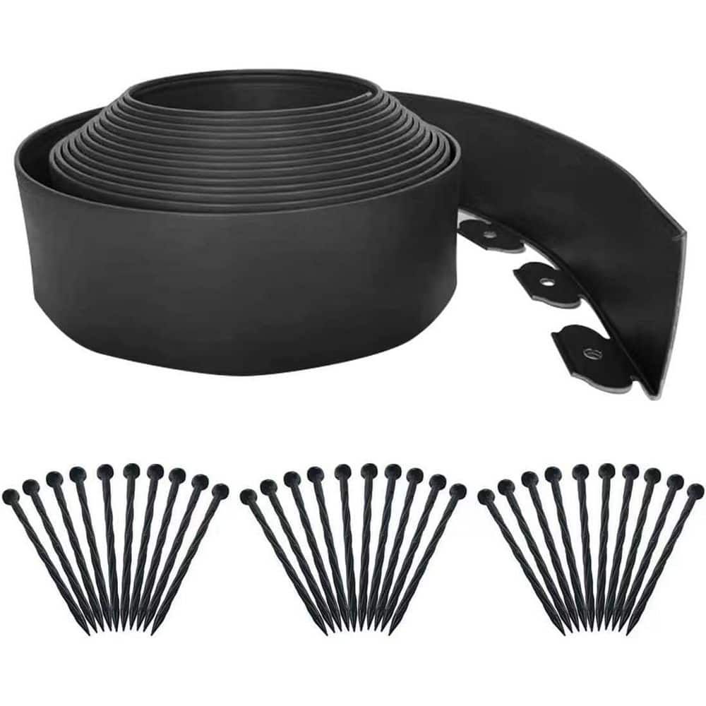 33ft x 4in Flexible PE Landscape Edging with 30pcs Nylon Spikes, Black - Hercitys