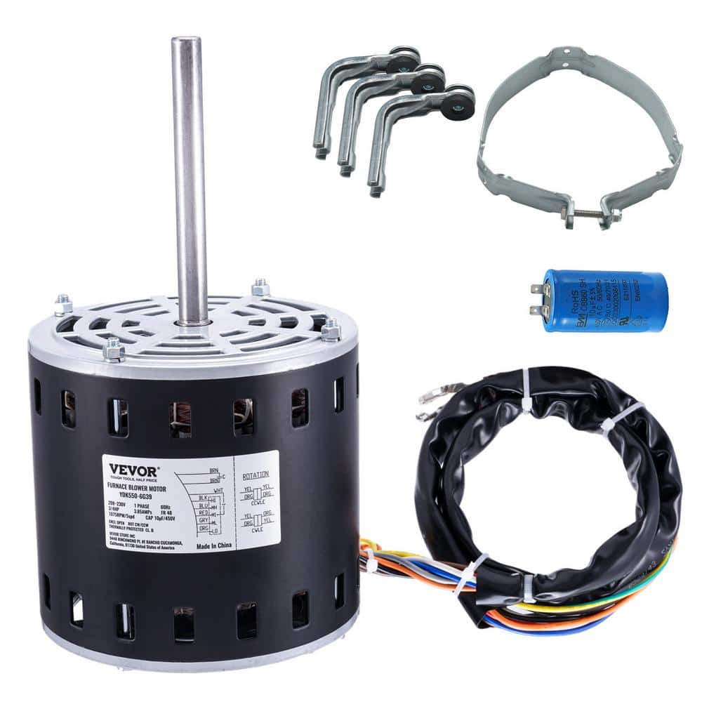 3/4HP Furnace Blower Motor 208/230-Volt 3.85 Amps 1075RPM 5 Speeds CW/CCW Rotation 48 Frame 4.8 in. Shaft Length - Hercitys