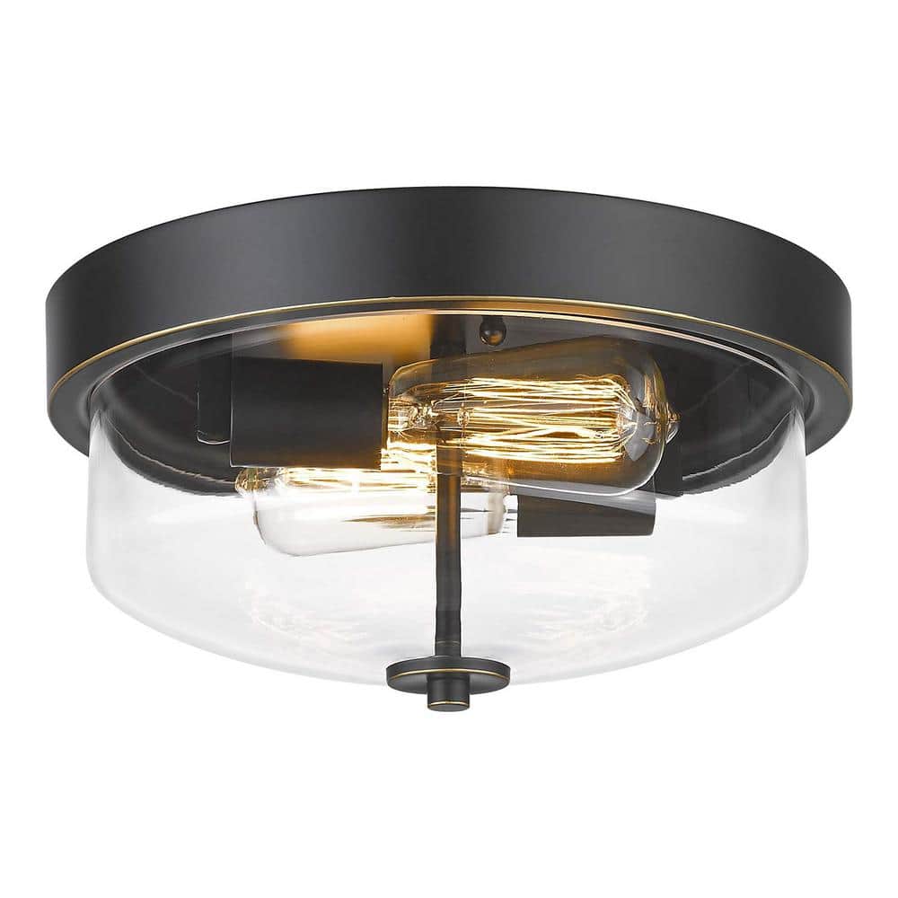 12 in. 2-Light Black with Clear Glass Shade Flush Mount - Hercitys