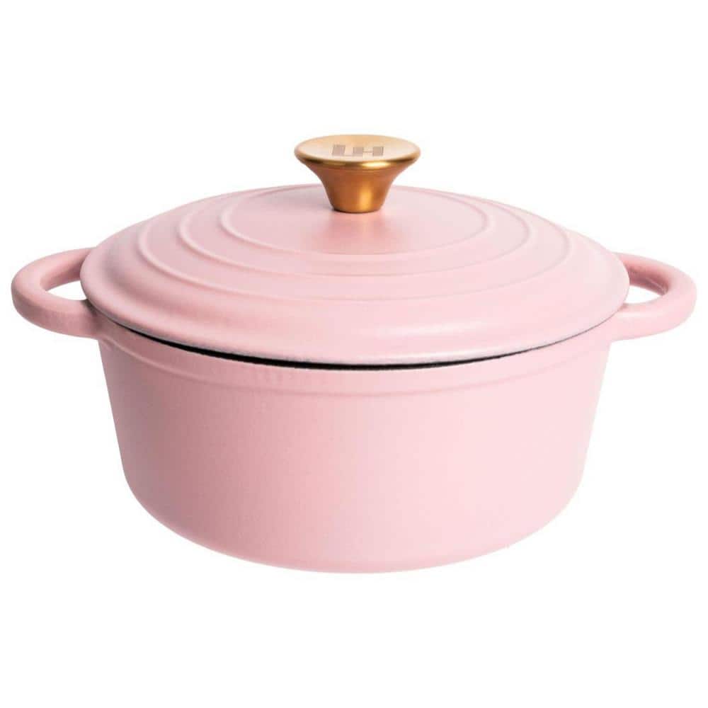 2.8 qt. Round Cast Iron Dutch Oven in Matte Pink with Lid - Hercitys