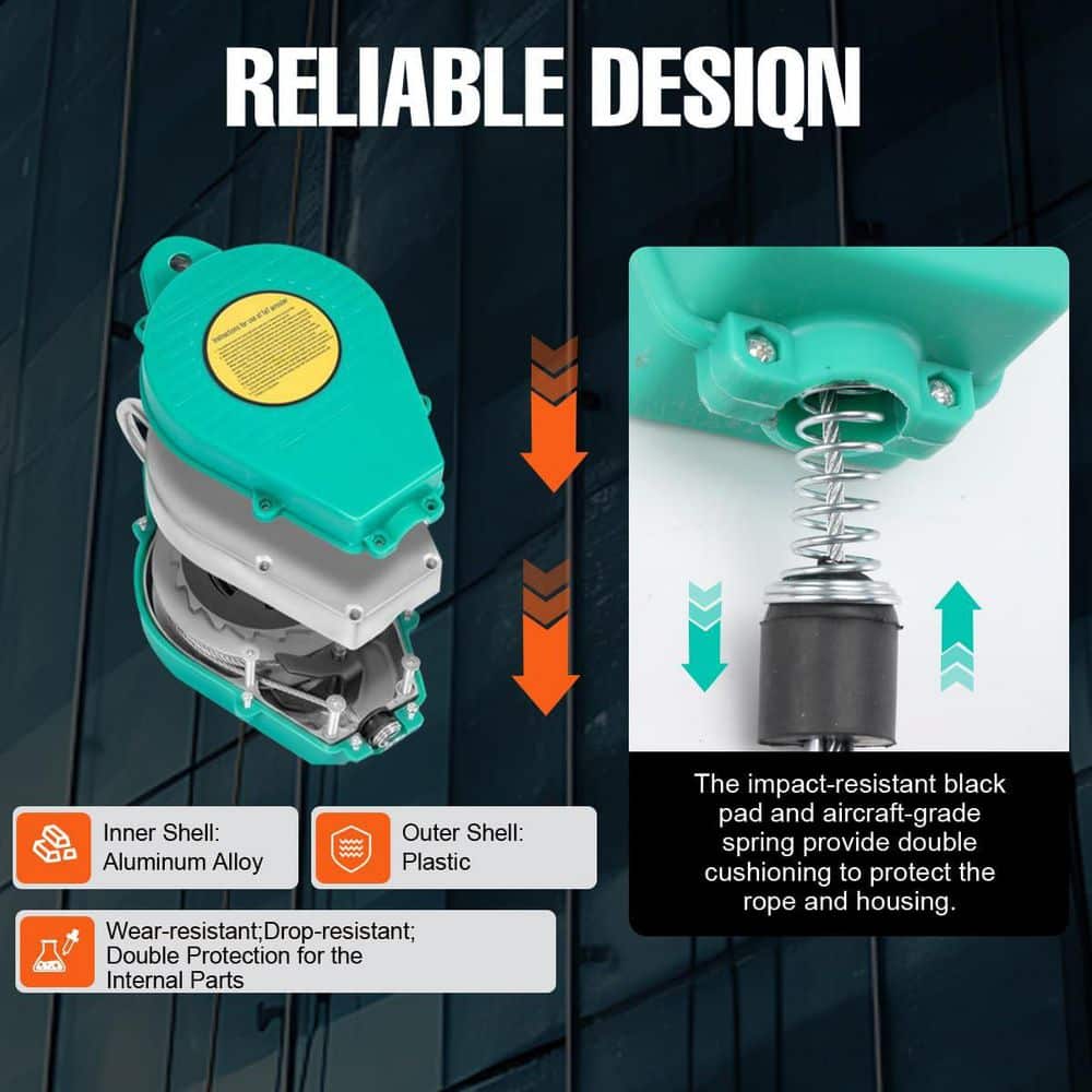 33 ft. Self Retracting Lifeline Fall Arrester Lanyard Safety Harness Protection with Alloy Steel Hook - Hercitys