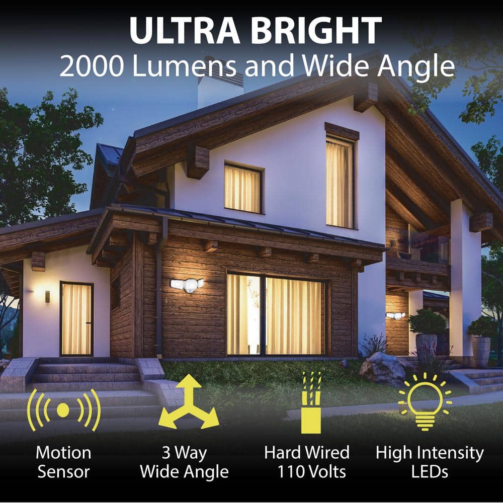 20-Watt Equivalence 2000 Lumens White Motion Sensor Integrated LED Hardwired Bionic Flood Light - Hercitys