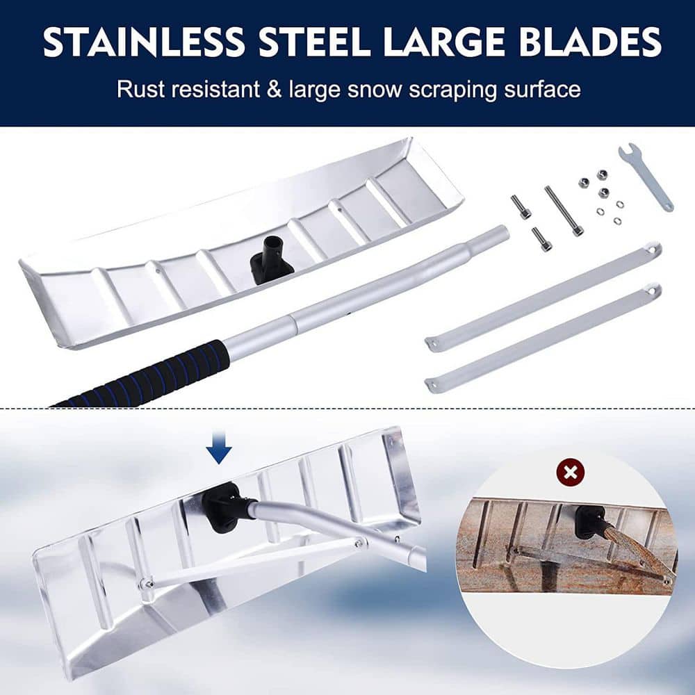 238 in. Silver Retractable Aluminum Snow Rake, Light Roof WITH 25 in. Blades, Snow Removal Tools - Hercitys