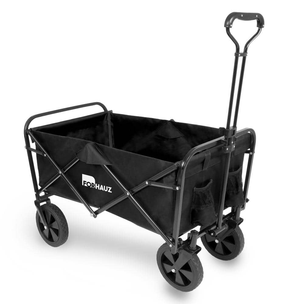 3.88 cu.ft. 600D double-layer Oxford Fabric Steel Frame Outdoor Garden Cart Collapsible Folding Wagon, Black - Hercitys