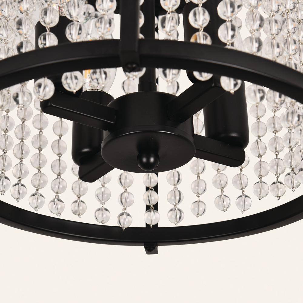 11.8 in. 4-Light Modern Black Lantern Semi-Flush Mount with Crystal Teardrop Pendant Shade - Hercitys