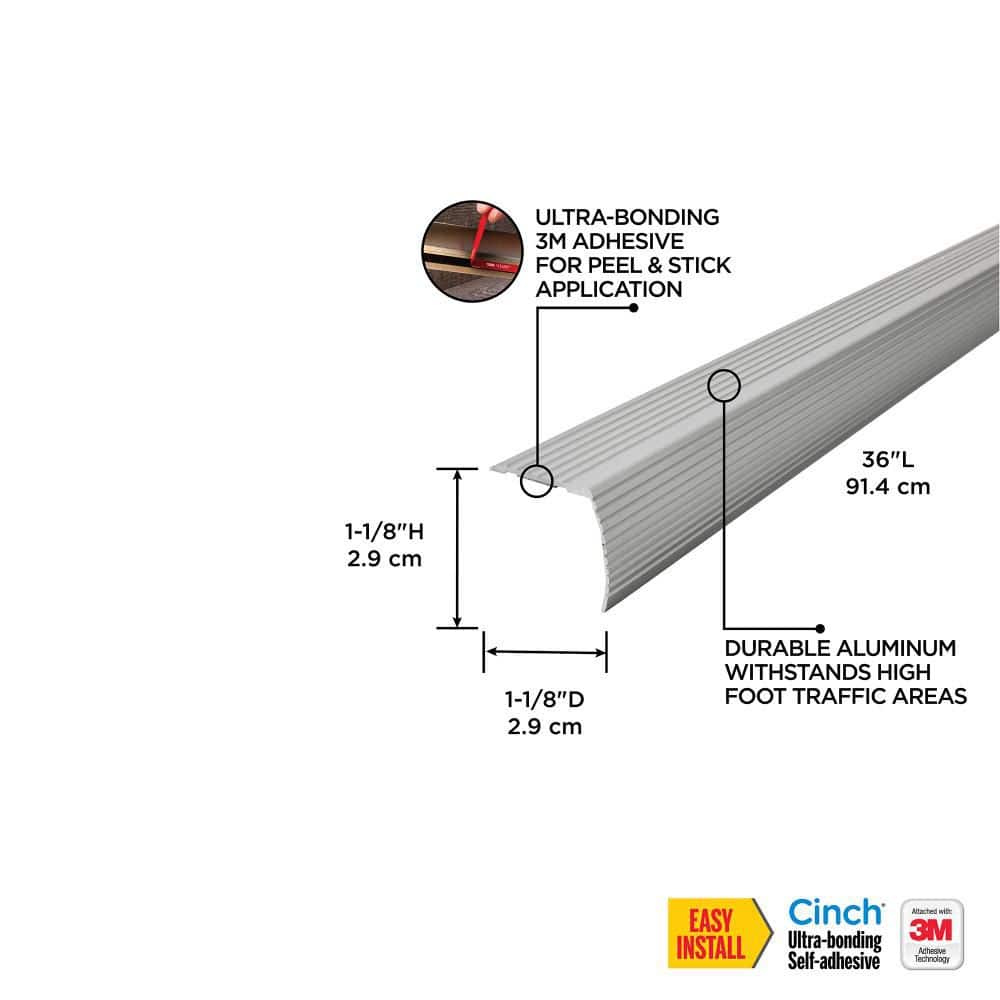 36″ SATIN SILVER ALUMINUM FLUTE CINCH STAIR EDGING - Hercitys