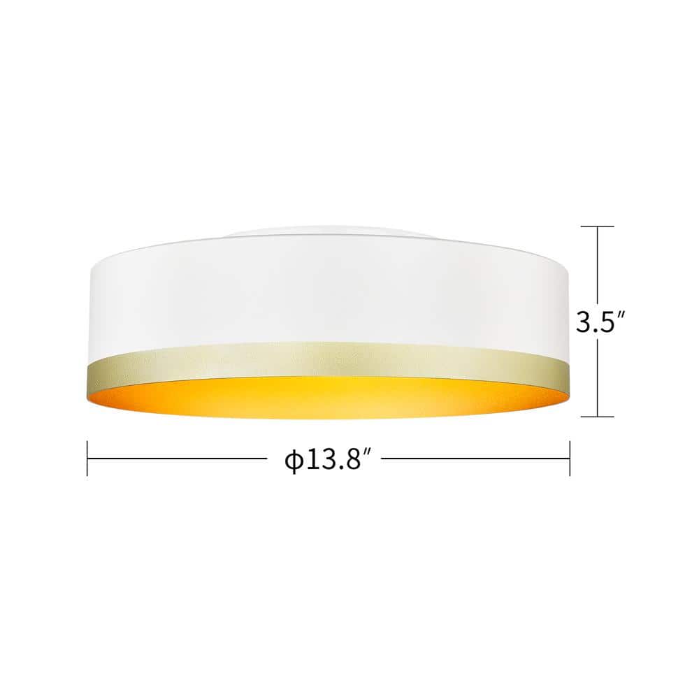 13.8 in. 1-Light White and Gold Flush Mount with Frosted Glass Shade - Hercitys
