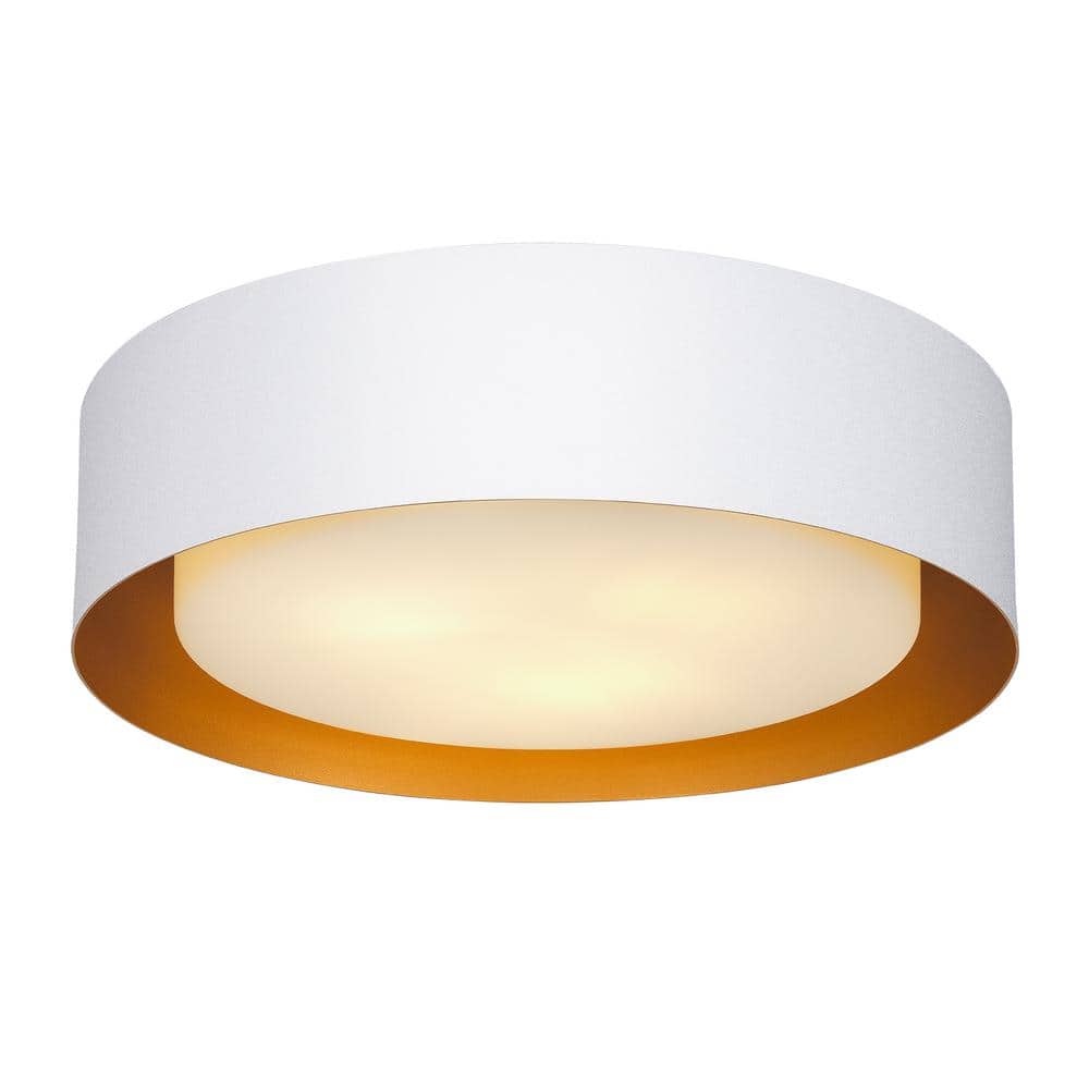 19.7 in. 3-Light White Flush Mount with Frosted Glass Shade and No Bulbs Included - Hercitys