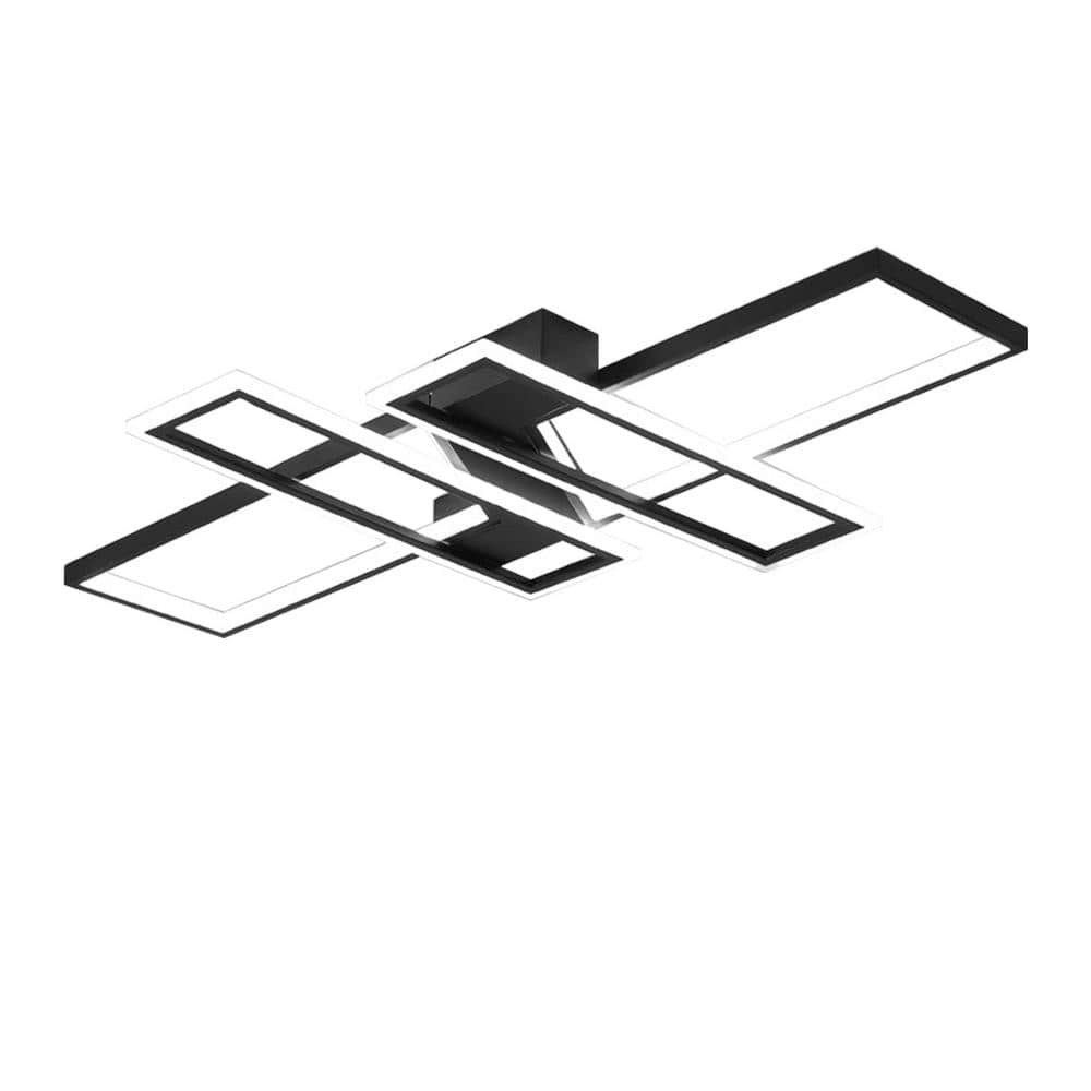 35.4 in. 1-Light Black Modern Geometric Dimmable Selectable LED Semi-Flush Mount Ceiling Light with Remote - Hercitys