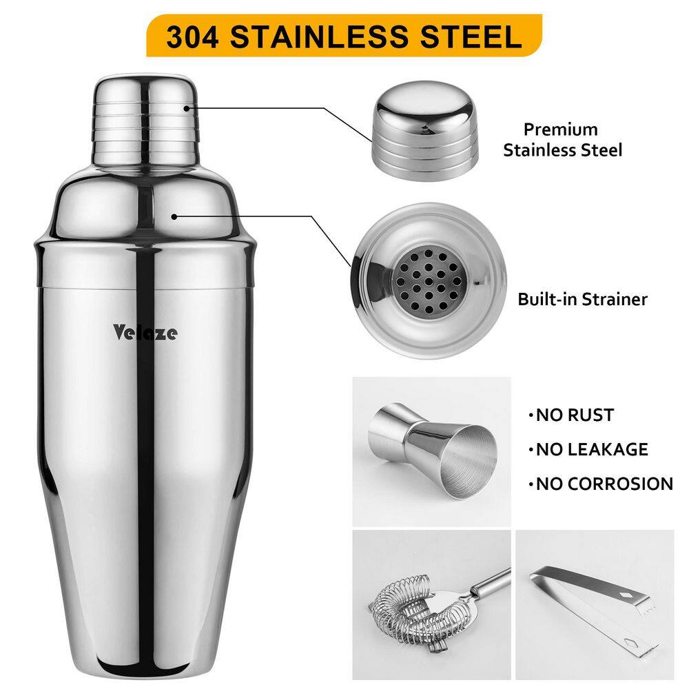 10-Piece Silver Stainless Steel Cocktail Shaker Set Cocktail Shaker 850ml with Pourer Stopper Muddler Mixing Spoon etc. - Hercitys