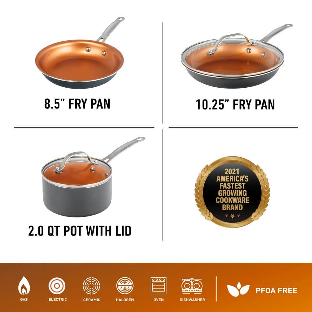 5-Piece Aluminum Ti-Ceramic Nonstick Round Cookware Set with Lids in Graphite - Hercitys