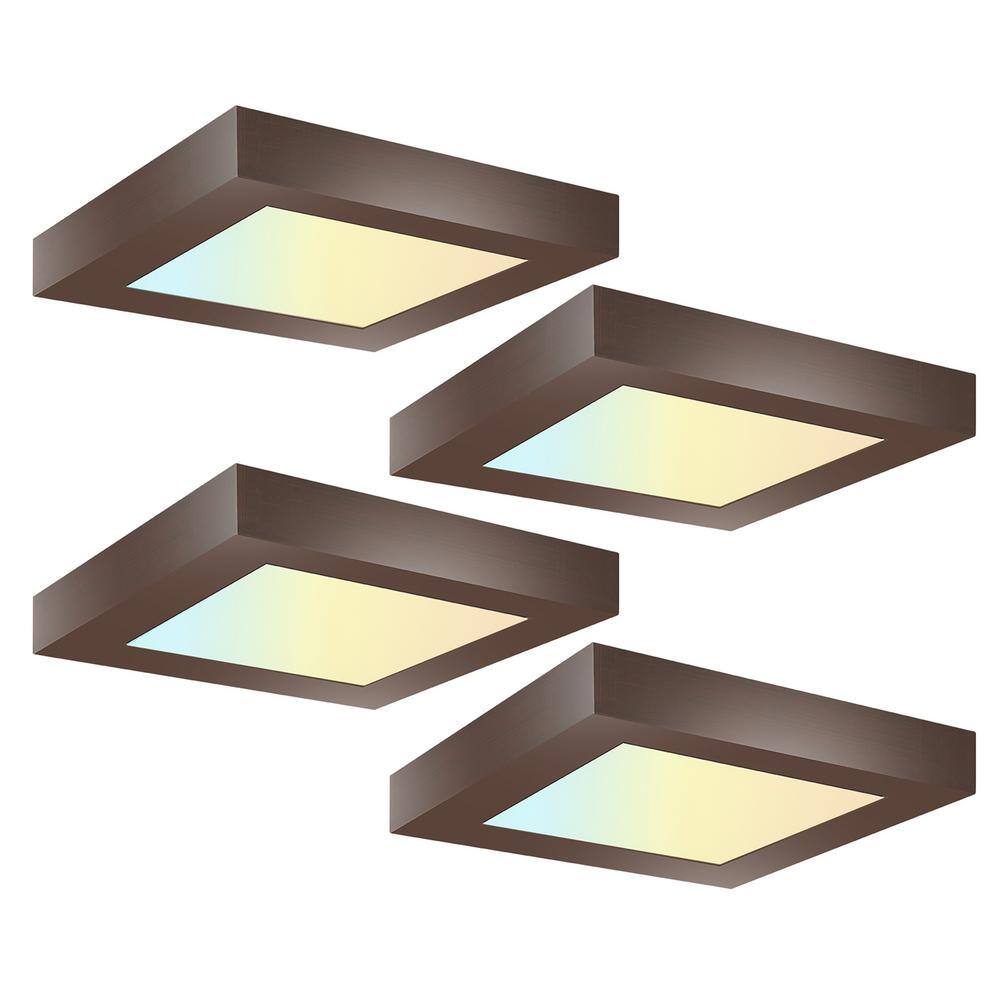 4-Pack 5.5 in. Bronze Square Color Selectable Integrated LED Flush Mount Downlight - Hercitys