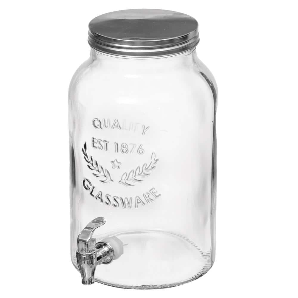 1.6-Gallon Glass Drink Dispenser with Stainless Steel Spigot – Water and Juice Container, Lemonade Stand - Hercitys