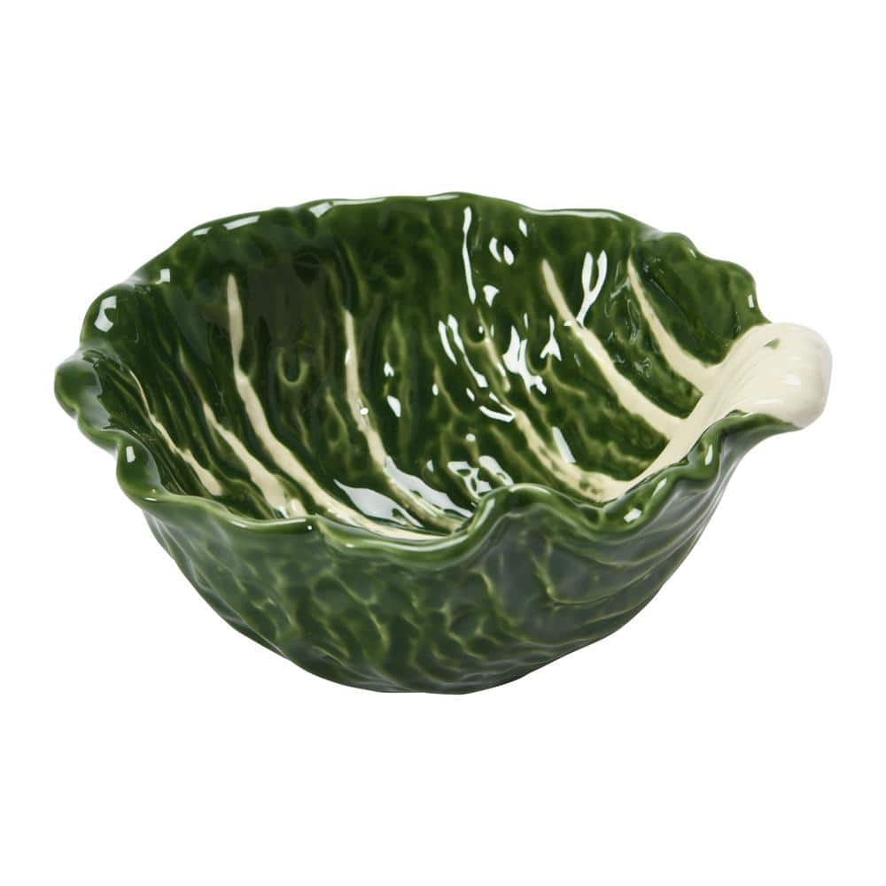 5.5 in. 6.8 fl. oz. Green Hand-painted Cabbage Shaped Stoneware Serving Bowls (Set of 4) - Hercitys