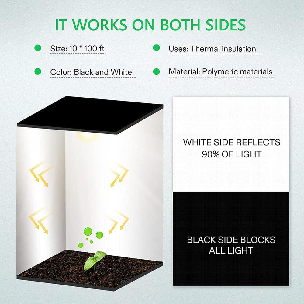 10 ft. x 100 ft. 5.5 Mil Black and White Panda Poly Film, Blackout Tarp for Warm House - Hercitys