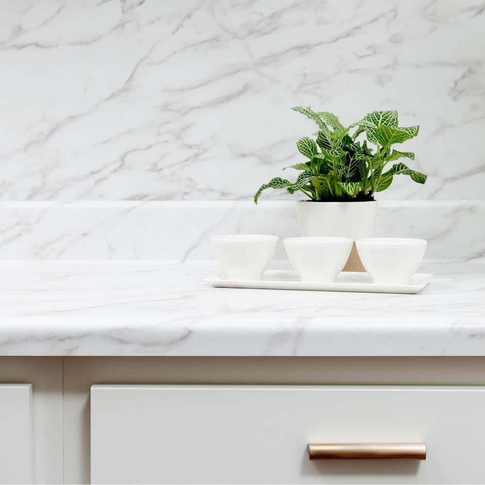 10 ft. Straight Laminate Countertop in Textured Anzio Marble with Waterfall Edge and Integrated Backsplash - Hercitys