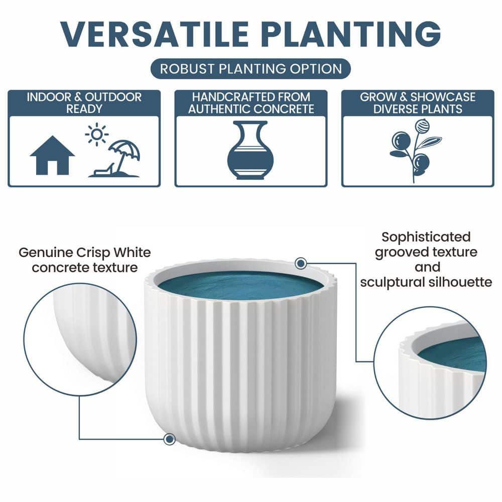 11.5 in. Medium Crisp White(Premium Inner) Concrete Round Planter / Pot with Drainage Holes - Hercitys