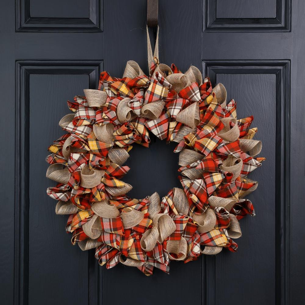 18.5 in. Artificial Dia Fall Fabric Plaid Wreath - Hercitys