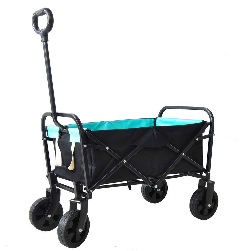 1.35 cu.ft. Black and Blue Fabric Steel Frame Folding Wagon Garden Cart for Shopping Beach - Hercitys