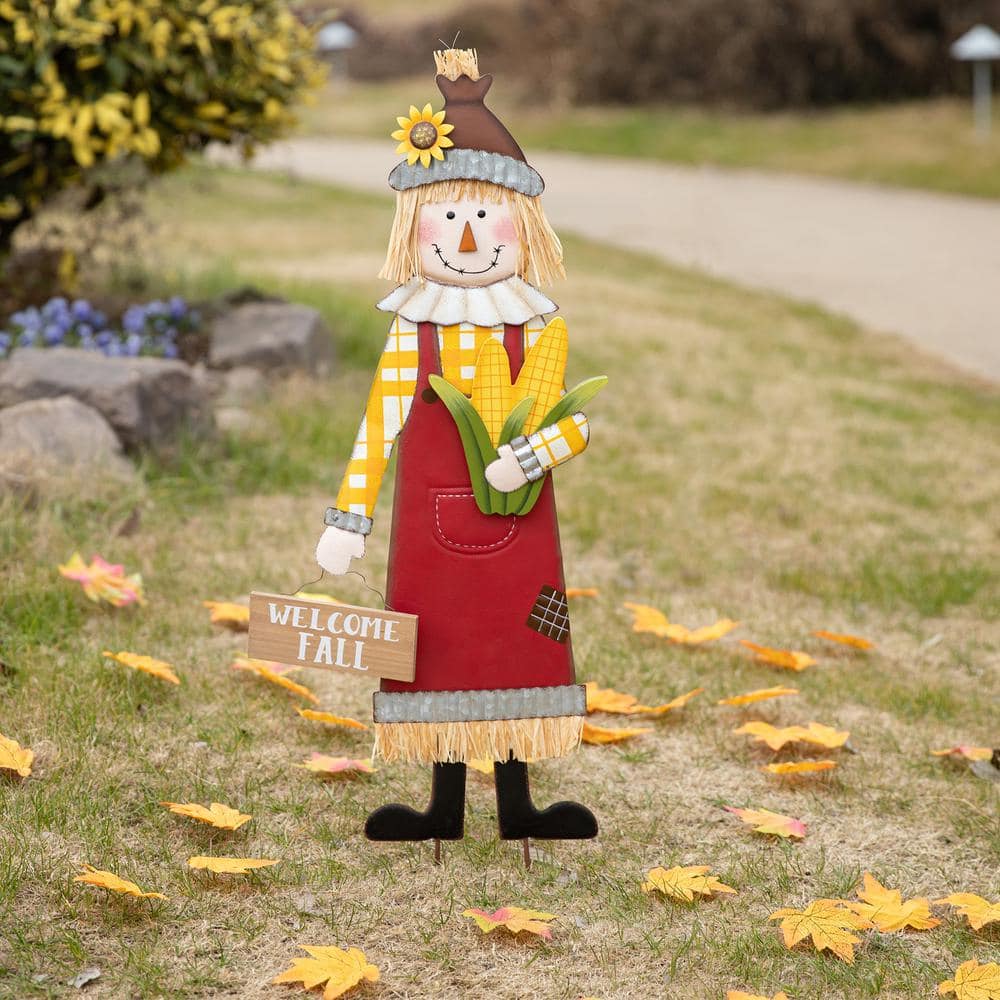 37.25 in. H Metal Scarecrow Yard Stake/Standing/Hanging Sign (Three Function) - Hercitys