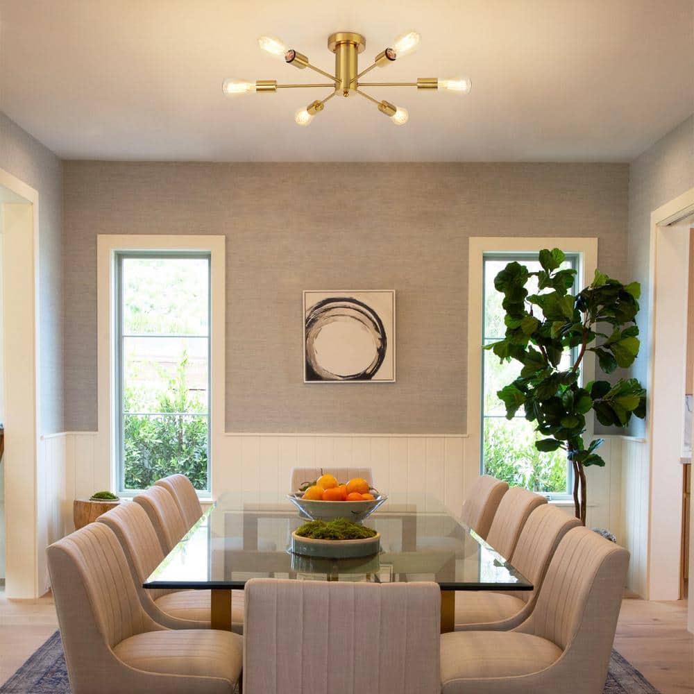 21.84 in. 6-Light Gold Sputnik Transitional Flush Mount Ceiling Lights - Hercitys