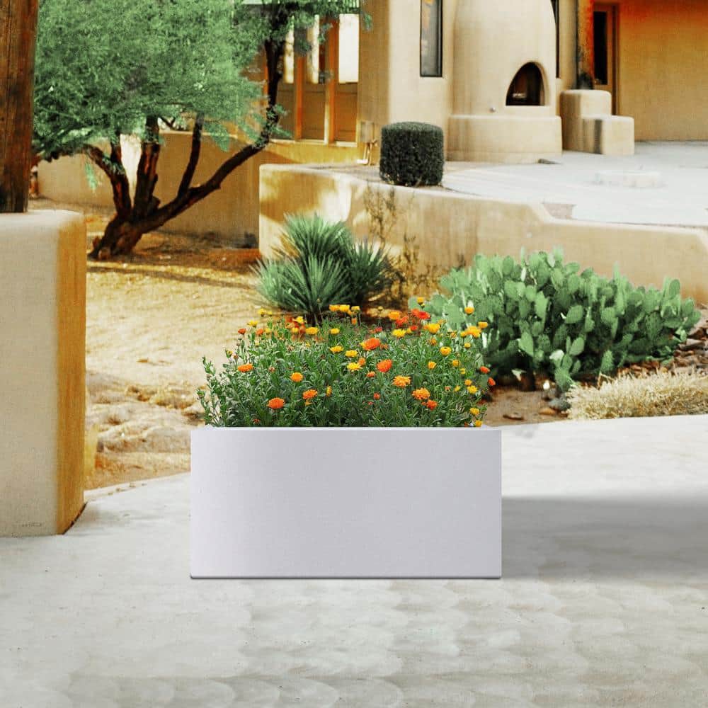 32 in. L Rectangule Solid White Concrete Planter, ModernPlant Pot, Handmade Garden Flower Pot for Outdoor - Hercitys