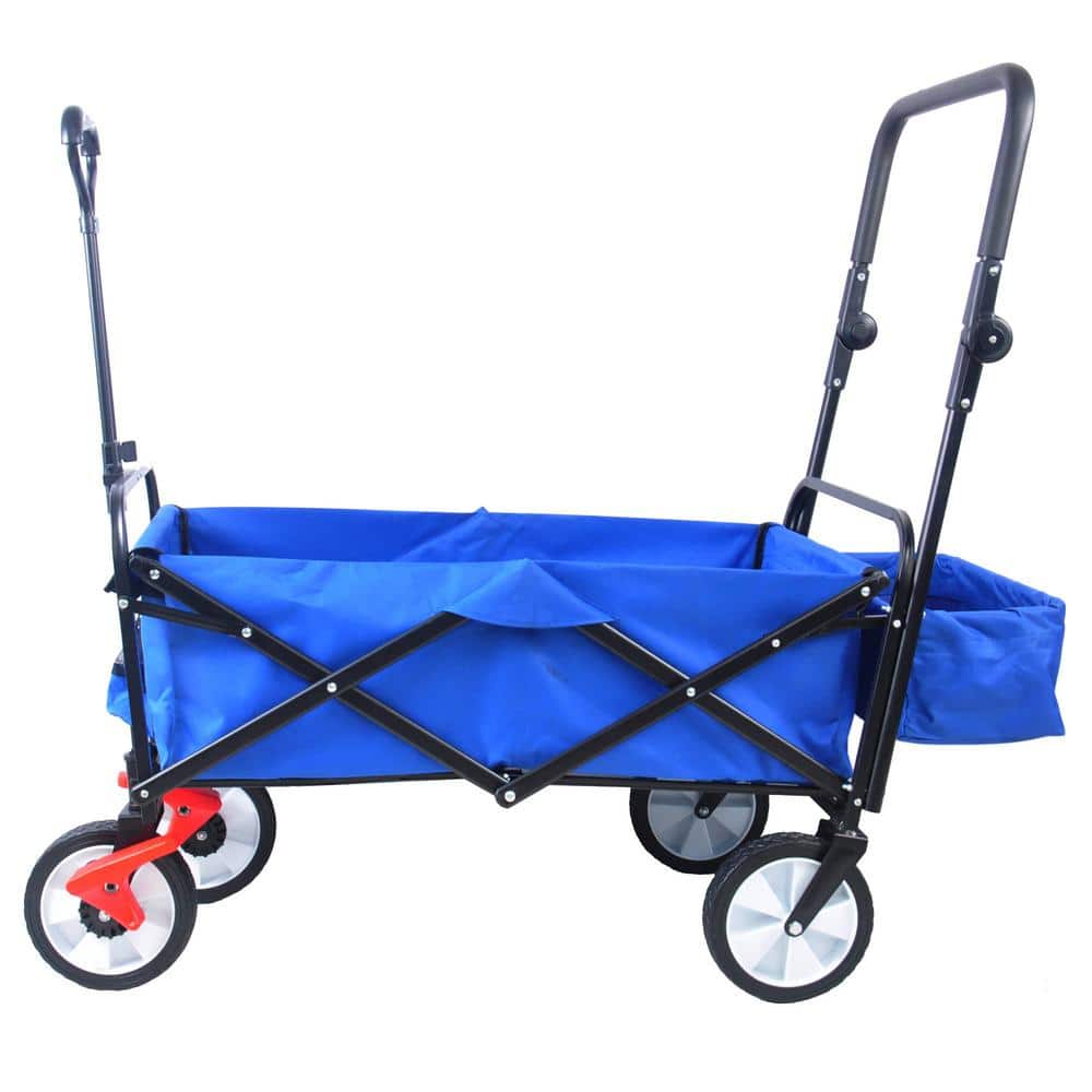 4 cu. ft. Blue Fabric Outdoor Folding Utility Wagon Garden Cart with Additional Pack, Pull and Push Handle - Hercitys