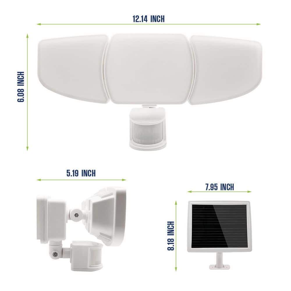 2000 Lumens 3-Light White Integrated LED Solar Triple Head Security Light with Motion Sensor 2Pack - Hercitys