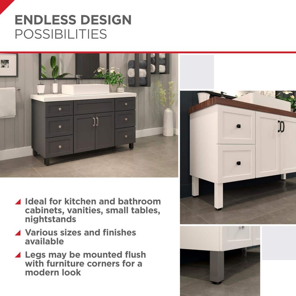 (4-Pack) 5 15/16 in. (150 mm) Stainless Steel Metal Square Furniture Leg with Leveling Glide - Hercitys