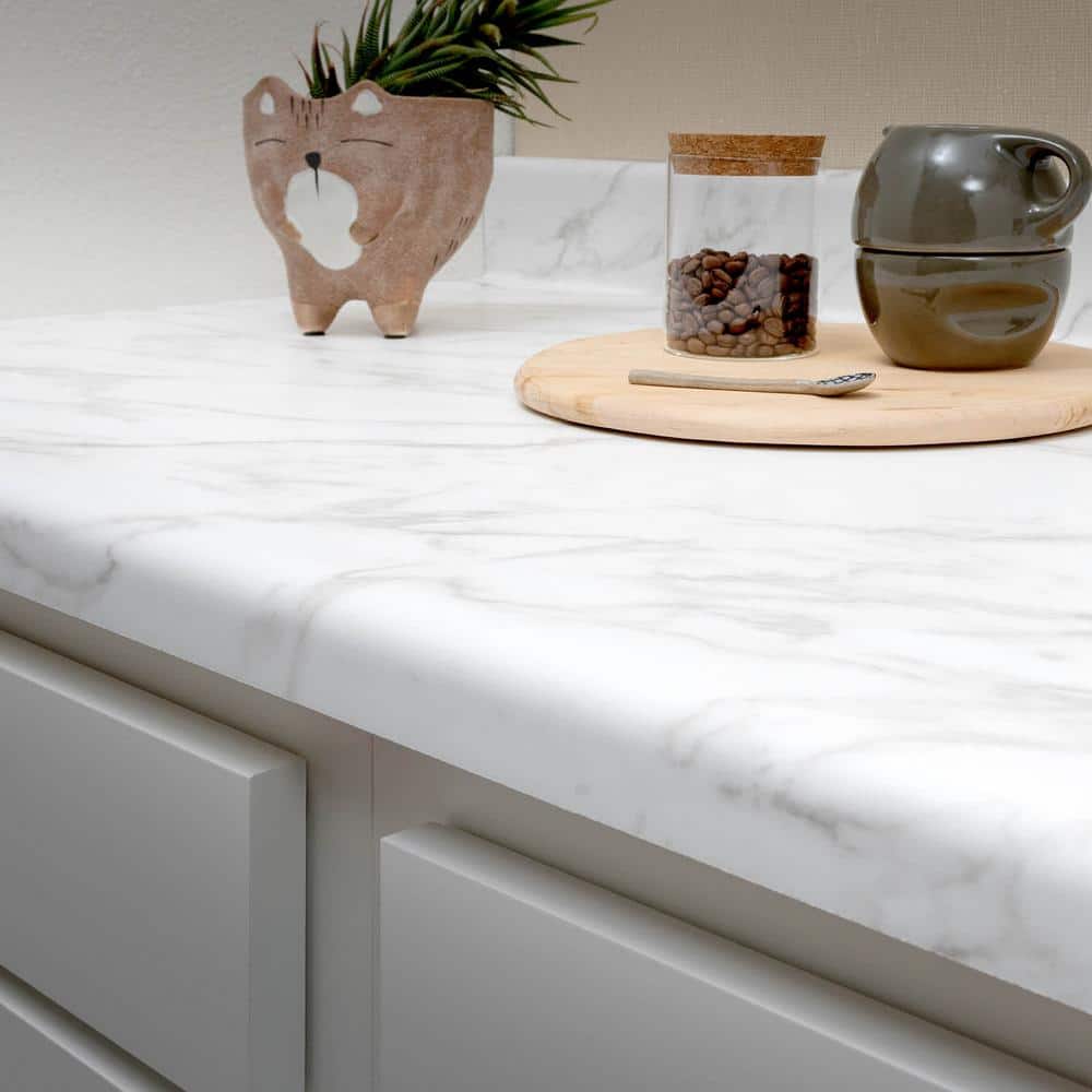 10 ft. Straight Laminate Countertop in Textured Anzio Marble with Waterfall Edge and Integrated Backsplash - Hercitys