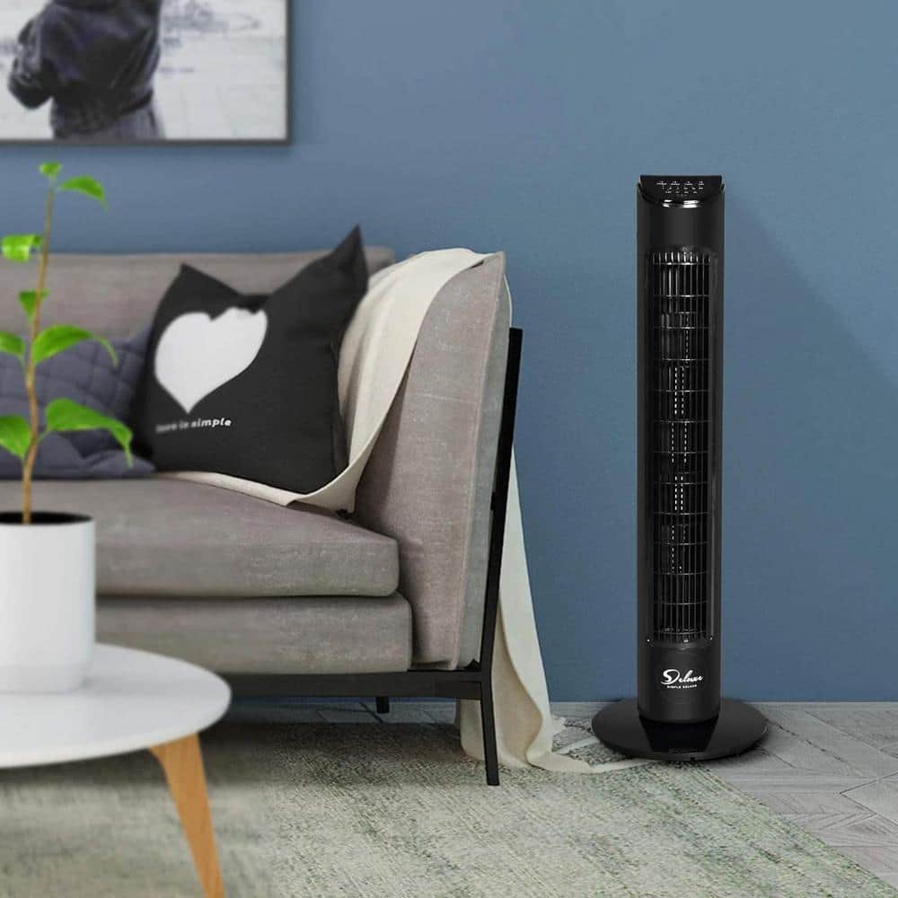 32 in. 3 Fan Speeds Tower Fan in Black Finish Electric Oscillating 3-Modes, 9-Air Flow Settings with Remote Control - Hercitys