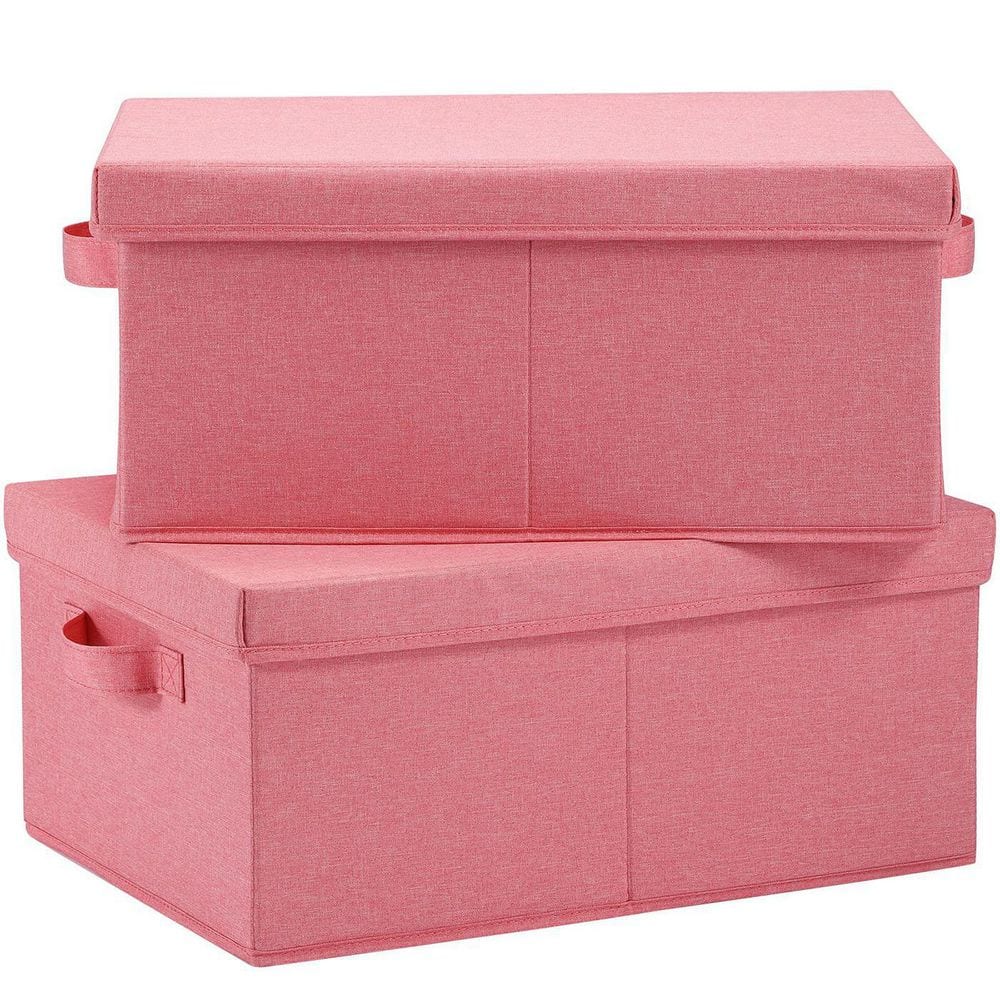 25 Qt. Linen Clothes Storage Bin with Lid in Pink (2-Box) - Hercitys