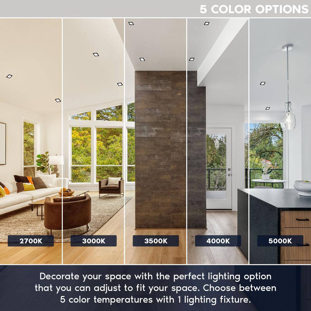 4 in. Square Black Modern Flush Mount Ceiling Light LED Integrated 10-Watt 600LM 5CCT 2700K-5000K Dimmable (4-Pack) - Hercitys