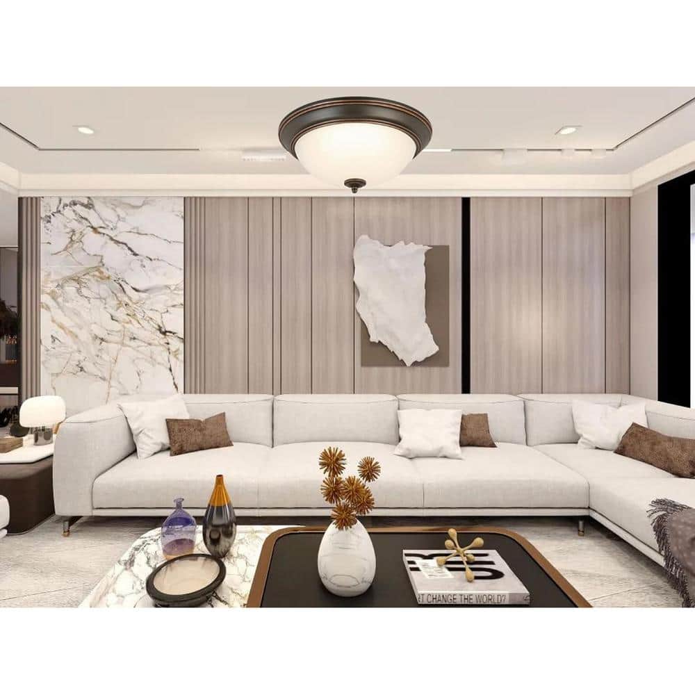 11 in. Oil-Rubbed Bronze Flush Mount Fixture with Frosted Glass Shade (2-Pack) - Hercitys