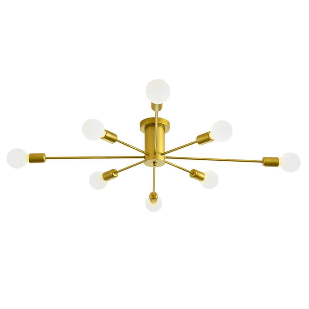34.2 in. 8-Light Gold Sputnik Ceiling Flush Mount for Dining Living Room Chandelier Ceiling Light - Hercitys