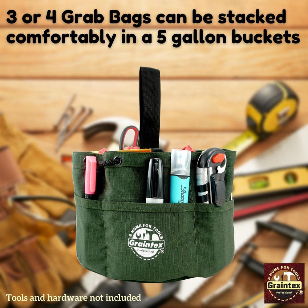 10 in. 18-Pockets Grab Tool Bag with Drawstring Closure in Hunter Green Canvas - Hercitys