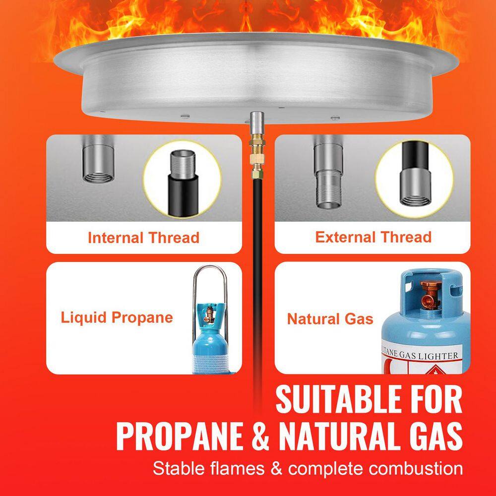 19 in. Round Drop-in Fire Pit Pan, Stainless Steel Fire Pit Burner, Natural and Propane Gas Fire Pan 92,000 BTU with Lid - Hercitys