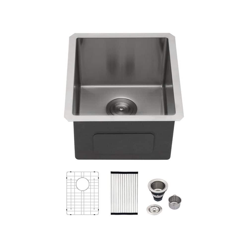 15 in. Small Undermount Sink Single Bowl 16-Gauge Brushed Stainless Steel Kitchen Sink - Hercitys