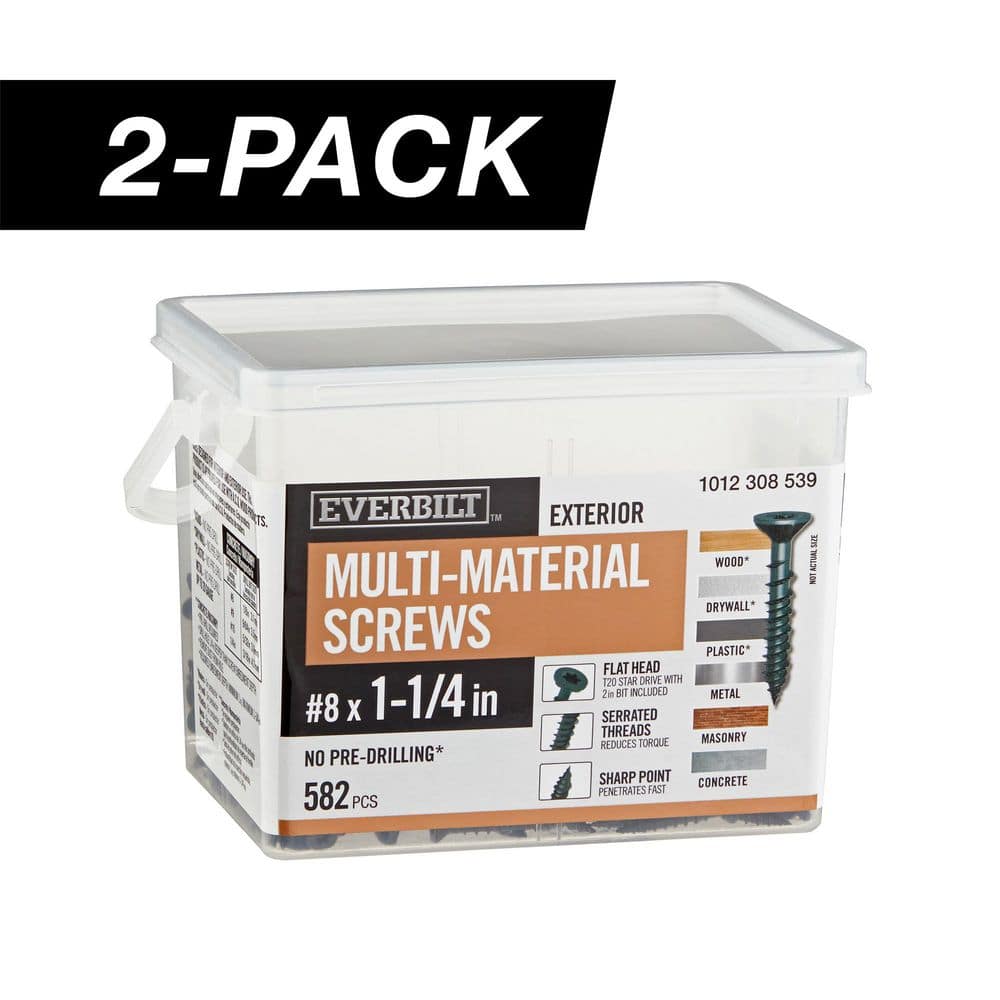 2-Pack #8 x 1-1/4 in. Black 6-Lobe Star Drive Exterior Flat Head Multi-Material Screw (6 lbs. / 1,164-Piece) - Hercitys