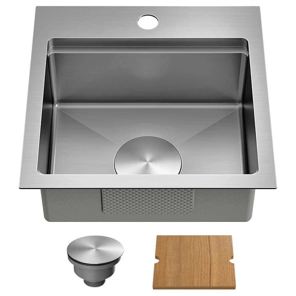 15 in. x 15 in. Undermount Stainless Steel Kitchen Sink with Foldable Tap in Silver - Hercitys