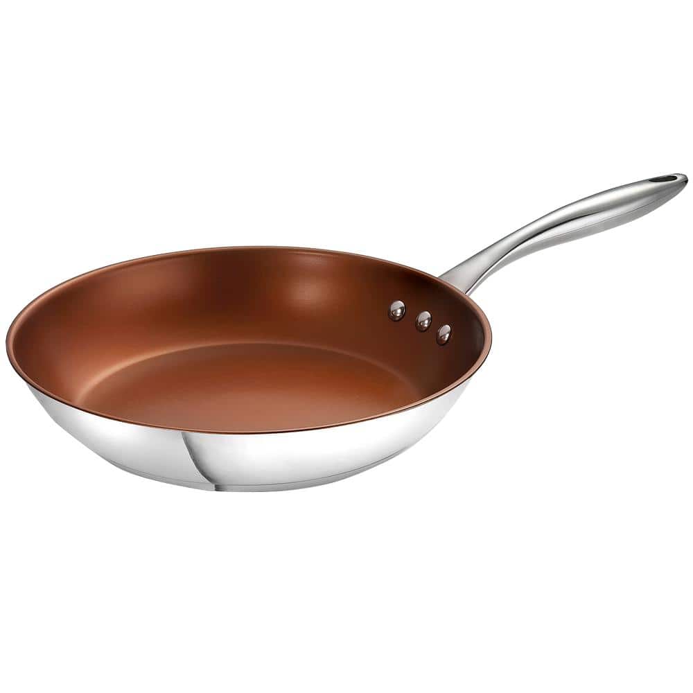 12 in. ETERNA Stainless Steel Pan, a 100% PFOA and APEO-Free Non-Stick Coating in Bronze Interior - Hercitys
