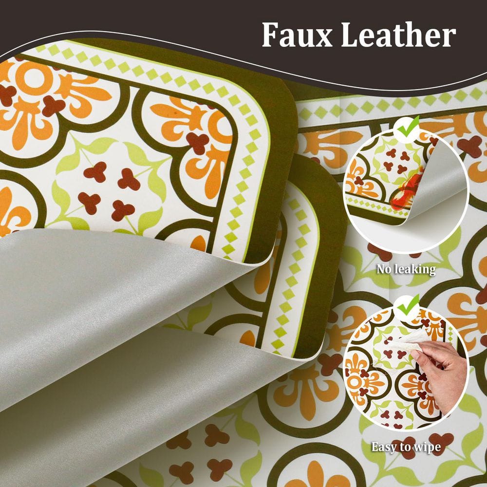 11.8 in. x 17.7 in. Green 4-Leaf Clover Leather Heat Resistant Placemats (Set of 6) - Hercitys