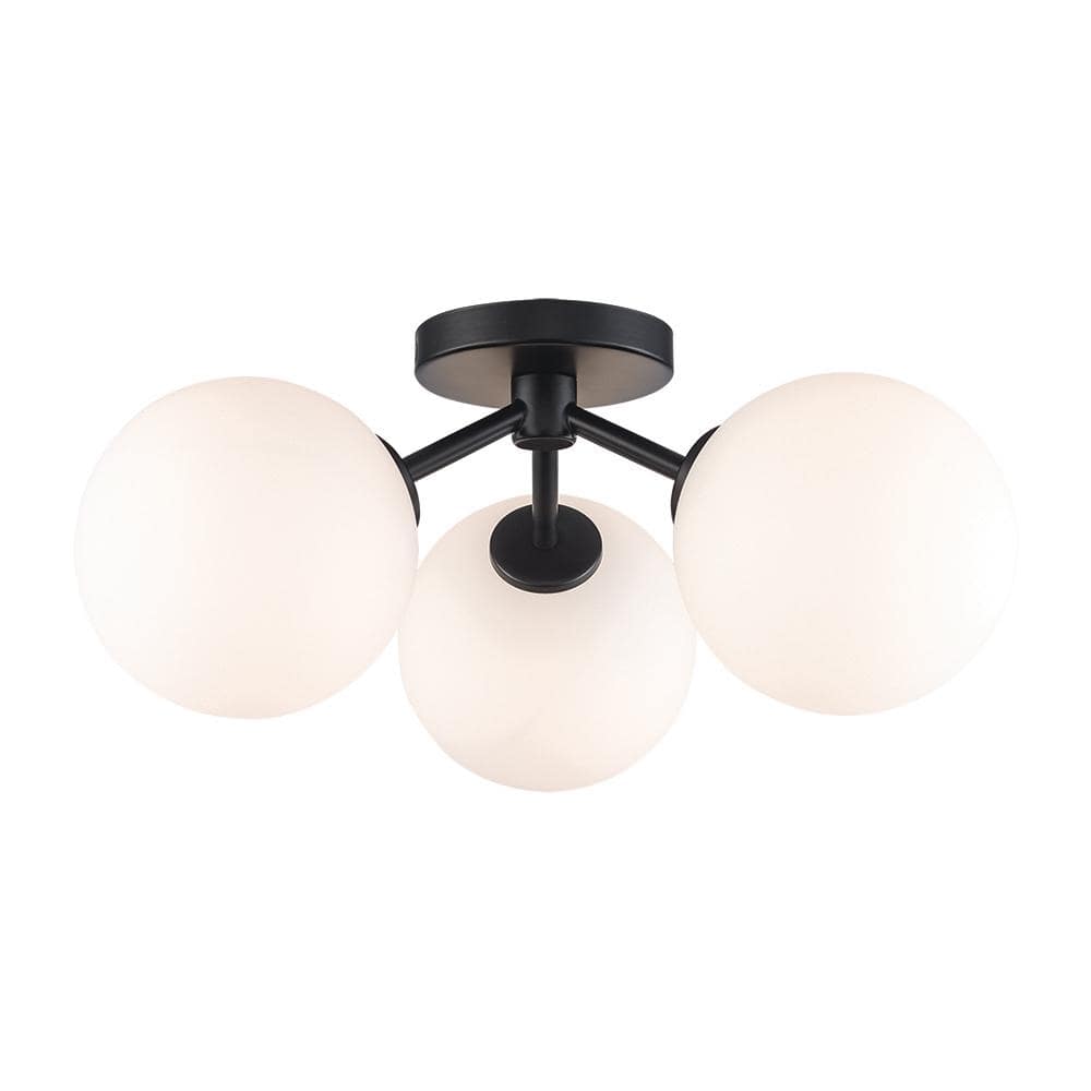 17.63 in. 3-Light Black Flush Mount Ceiling Light with Opal Glass Globe Shades - Hercitys