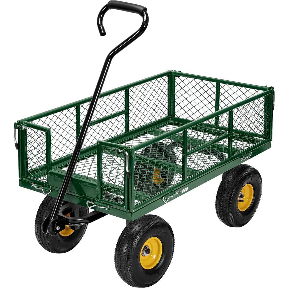 1100 lbs. Capacity Mesh Steel Garden Cart in Green with Removable Sides and Wheels - Hercitys