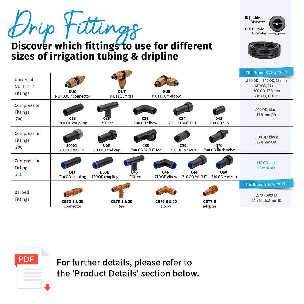 1/2 in. Barbed Tee, 600 in. ID, 17 mm, BRN (20-Pack) - Hercitys