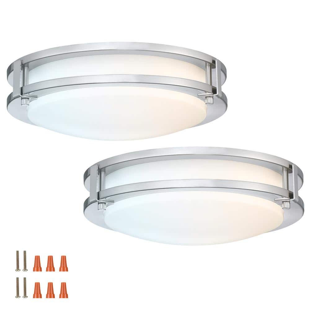 11 in. Ripon Integrated LED Ceiling Light 2-Pack, 5 Color Temperature, Dimmable, Satin Nickel Flush Mount - Hercitys