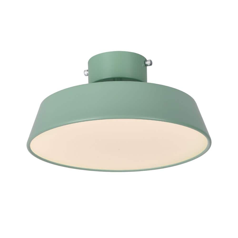 11.81 in. 1-Light Green LED Semi-Flush Mount with Drum Shade Scandinavian Ceiling Light - Hercitys