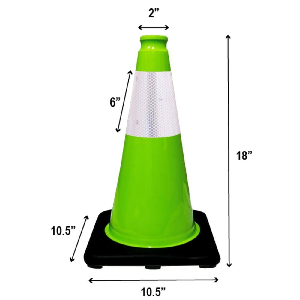18 in. Lime Green Traffic Cone with Black Base and 6 in. Reflective Collar 3 lbs. - Hercitys